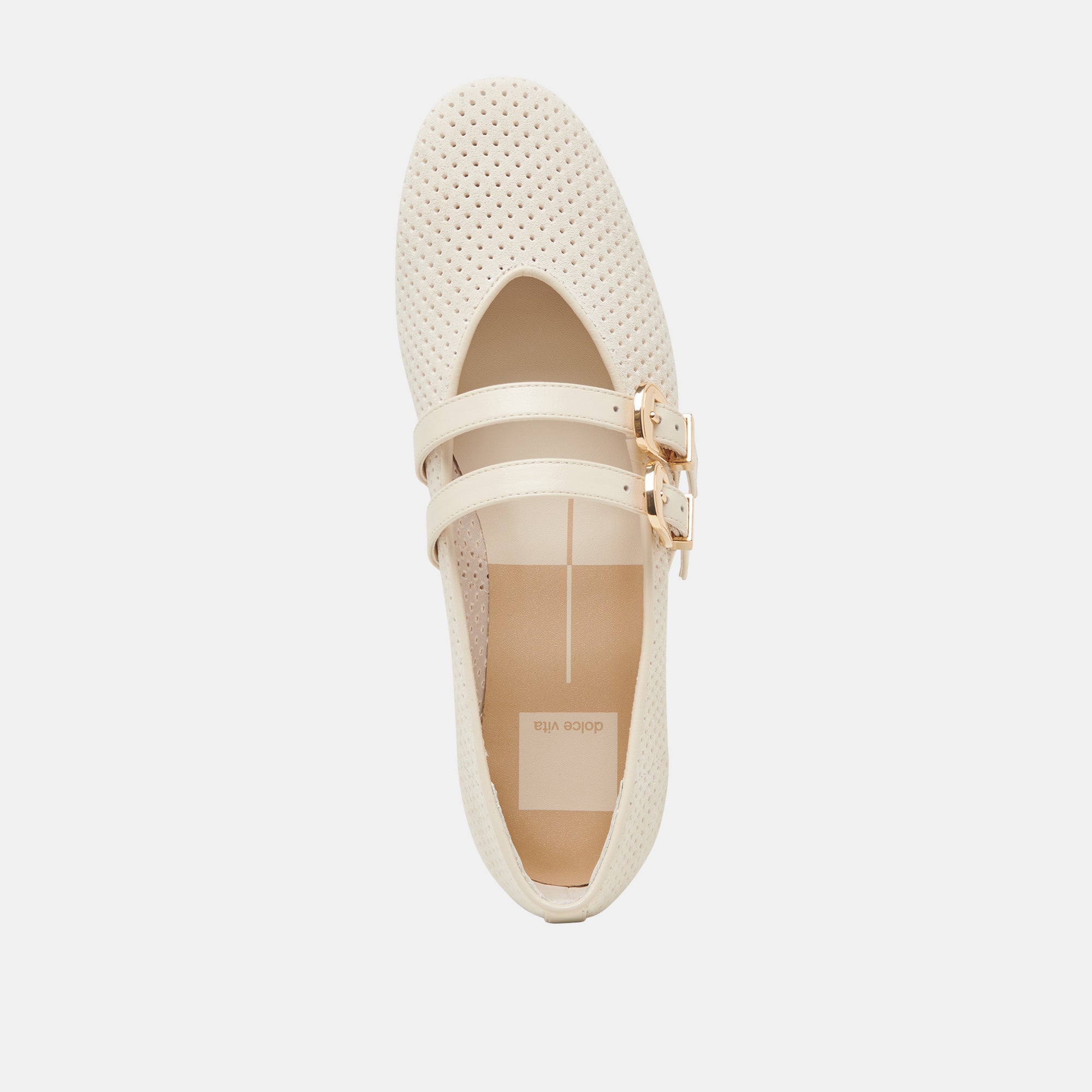 BAYLEE WIDE BALLET FLATS BONE PERFORATED SUEDE