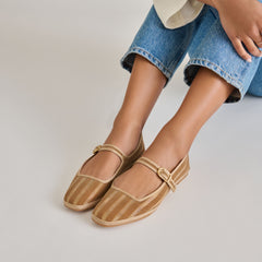 TAMEKA BALLET FLATS TAN STRIPE MESH