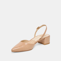 CAREL HEELS LT TAN CRINKLE PATENT LEATHER