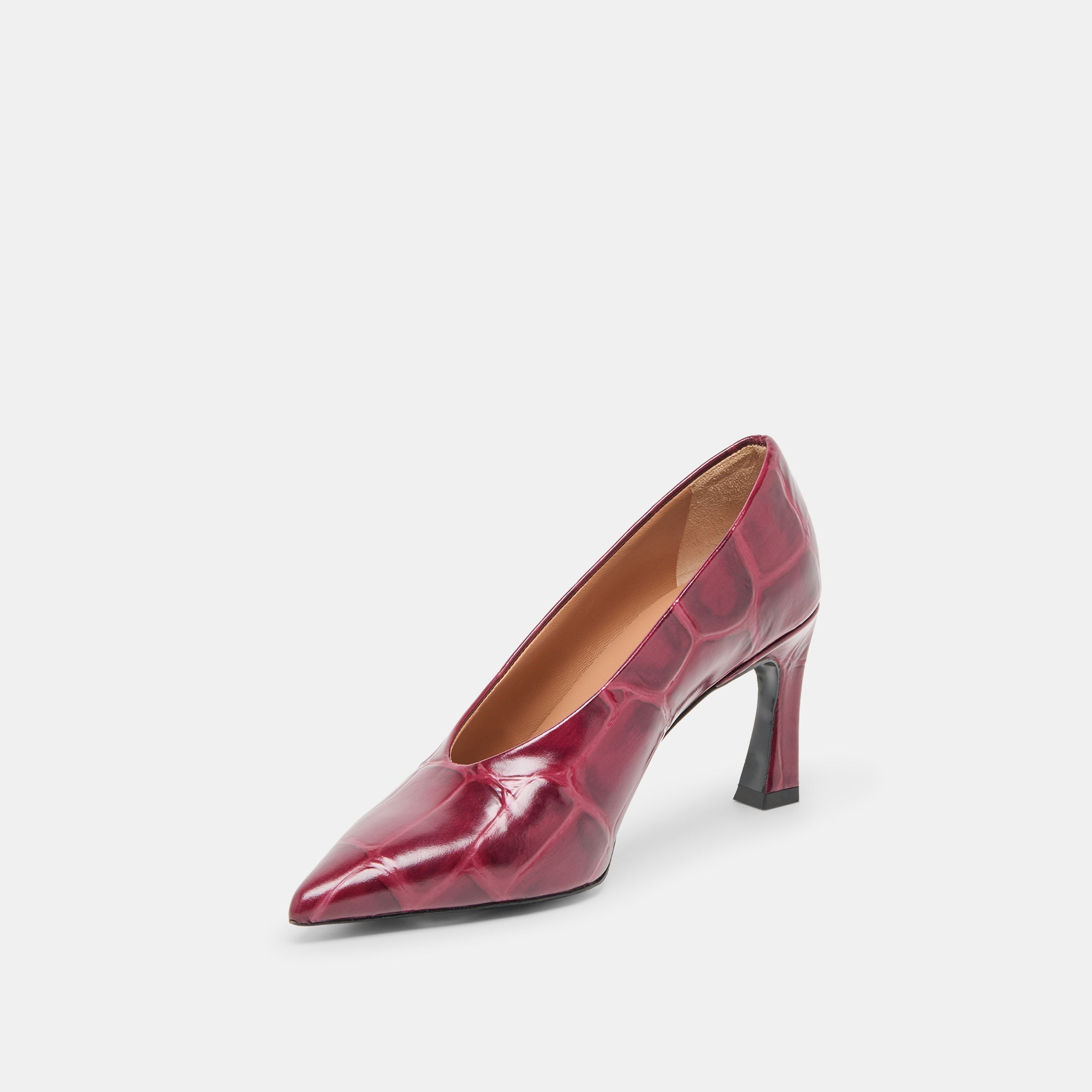 MIDGE HEELS BURGUNDY CROCO EMBOSSED LEATHER