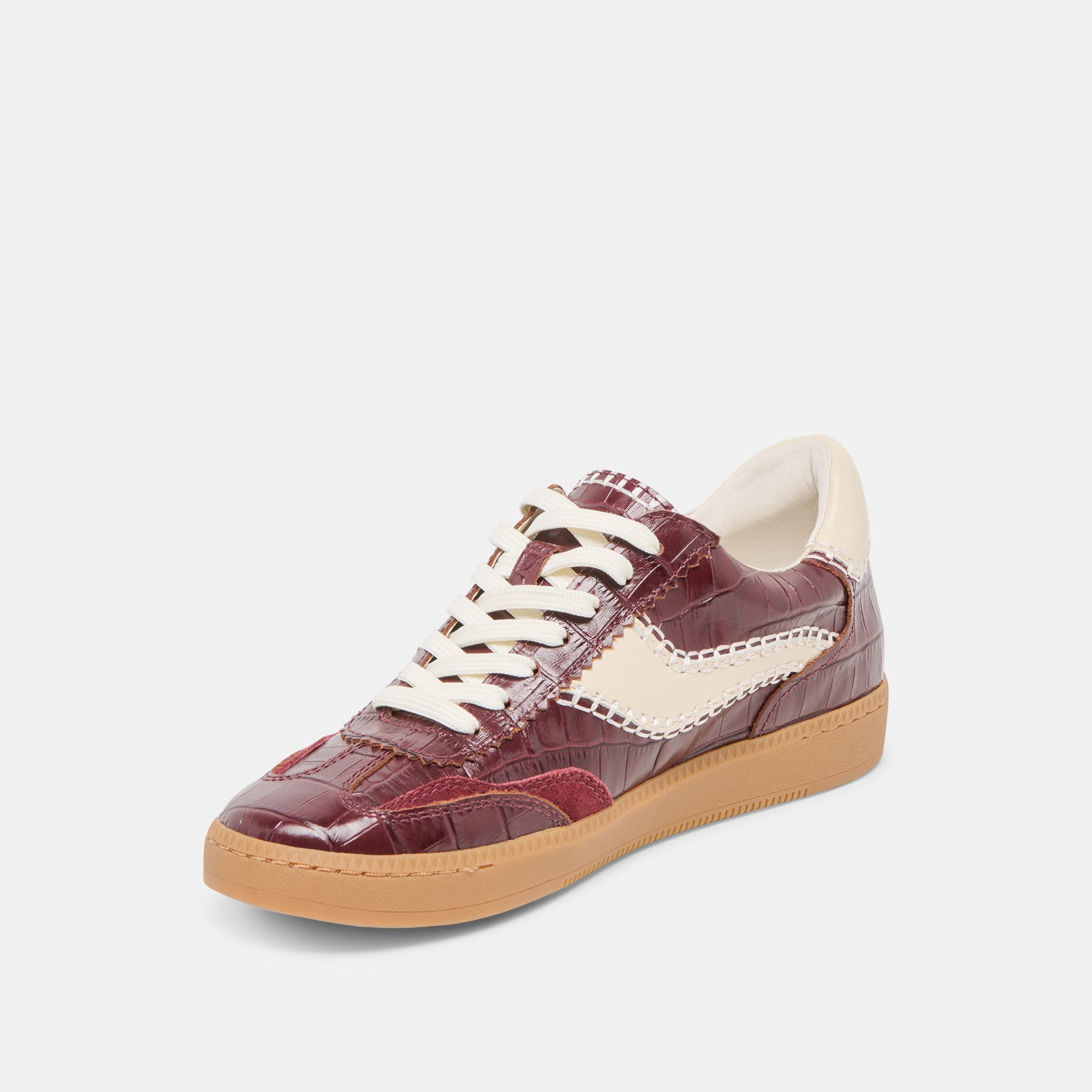 NOTICE STITCH SNEAKERS OXBLOOD CROCO EMBOSSED LEATHER