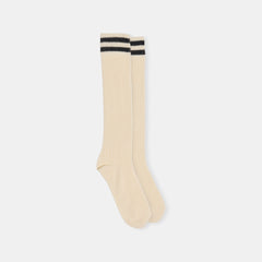 POINTELLE STRIPED KNEE HIGH SOCKS BLACK WHITE